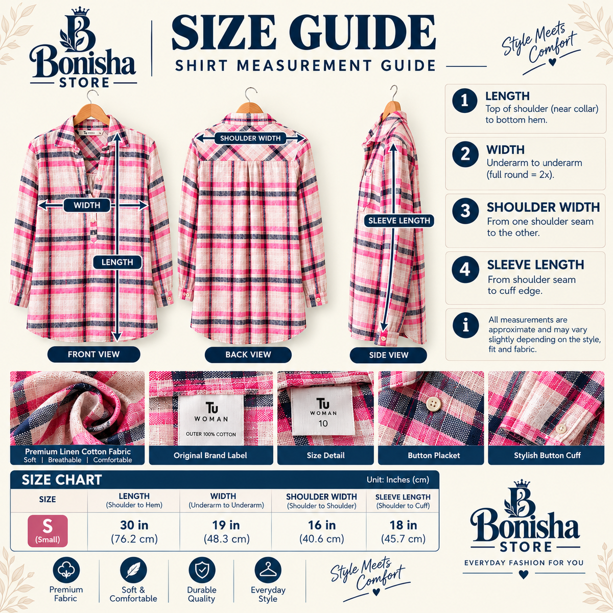 Women's pink check longline tunic shirt – another view