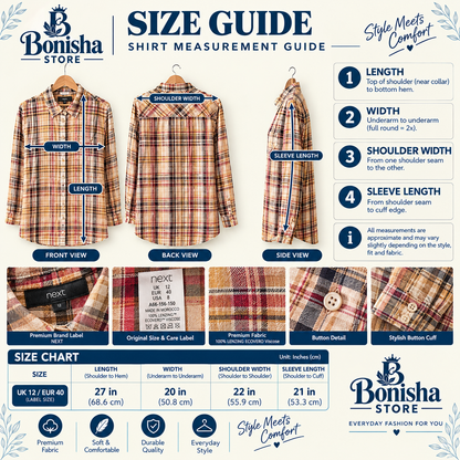 Next women's beige plaid button-down shirt – another view.