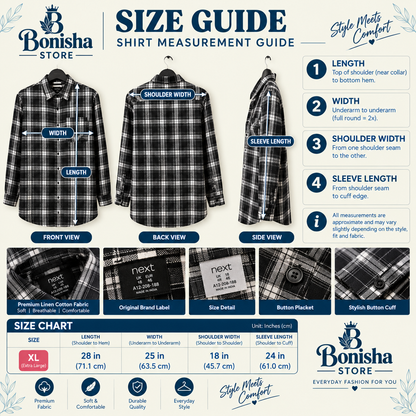 Women's black and white check shirt size XL – measurements and size guide