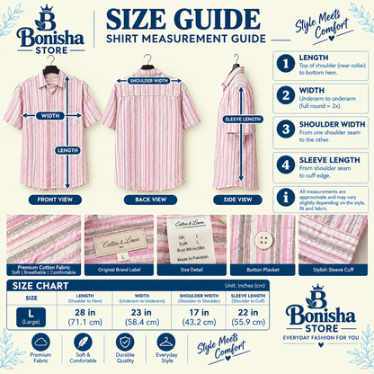Pink striped short sleeve shirt size L – size guide and measurements