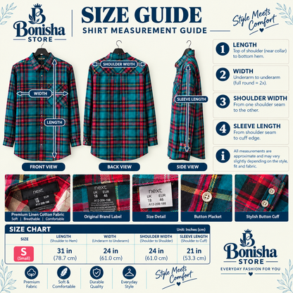Women's teal plaid check tunic shirt – another view of check pattern and sleeves